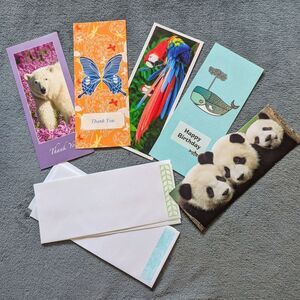 Colorful Animal Themed Greeting Cards - Set Of 5 plus Envelopes